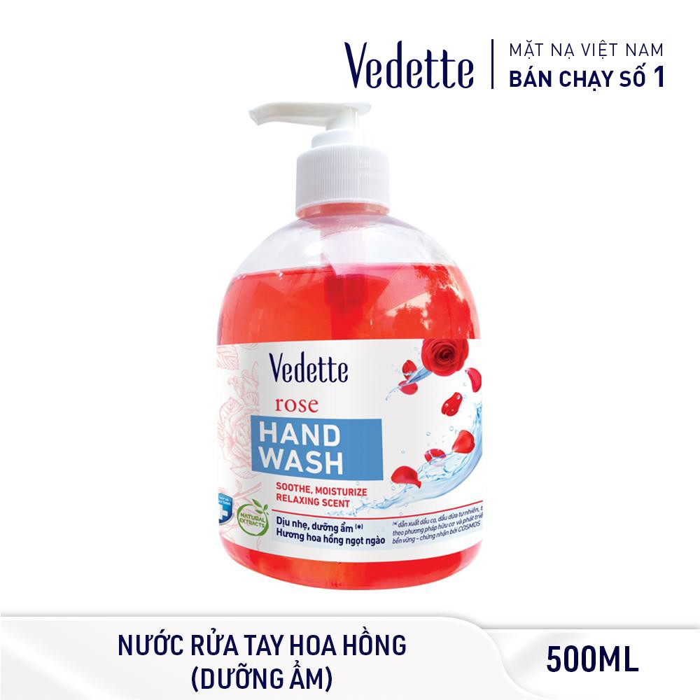 Nước Rửa Tay Hoa Hồng 500ml Dạng Chai VEDETTE - KHÁNG KHUẨN VÀ DƯỠNG ẨM