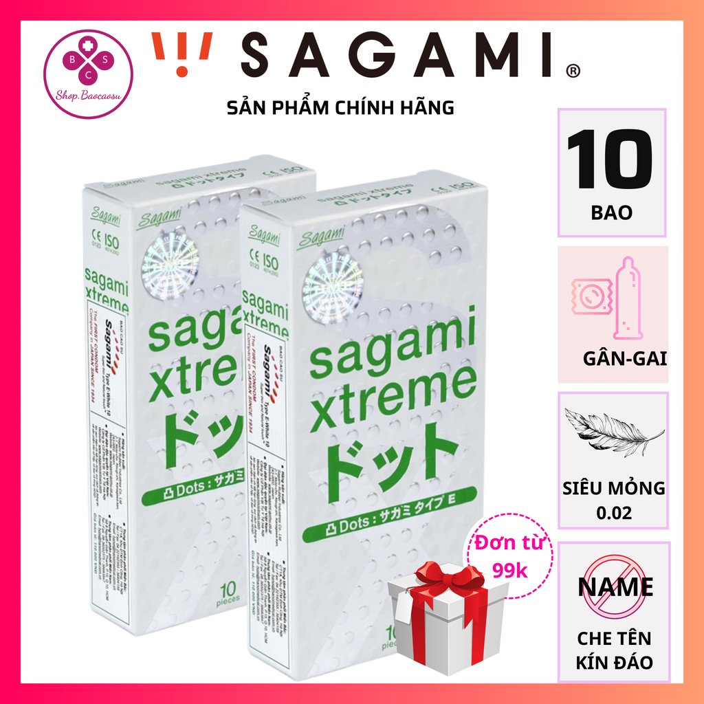 Bao cao su gai Sagami siêu mỏng combo 2 hộp 10 chiếc Nhật Bản Extreme White