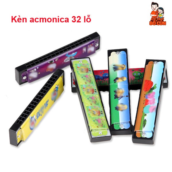 Kèn acmonica 32 lỗ bằng gỗ và nhựa in họa tiết dễ thương cho bé