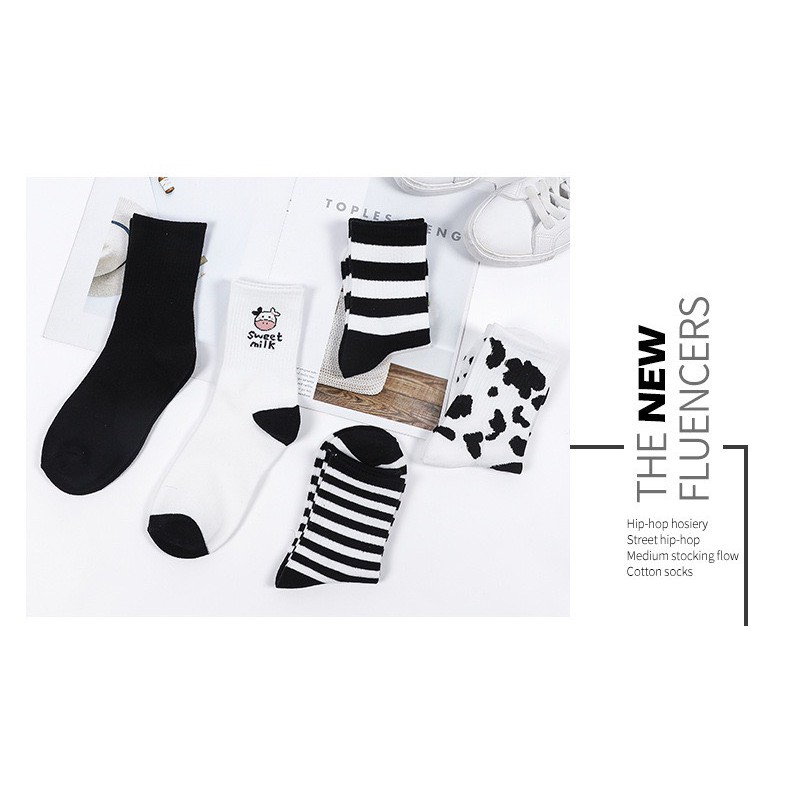 Tất Nữ Cổ Cao hoạ tiết hình bò sữa cute mềm mại kháng khuẩn mã T07