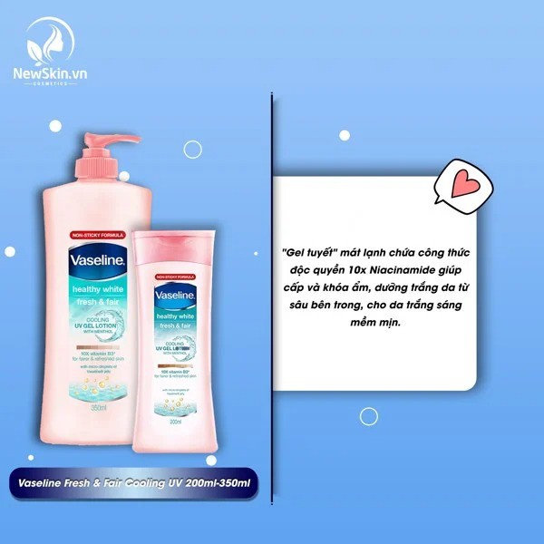 Sữa Dưỡng Thể Vaseline Dịu Mát Trắng Da Healthy White Fresh &amp; Fair Cooling UV Gel Lotion