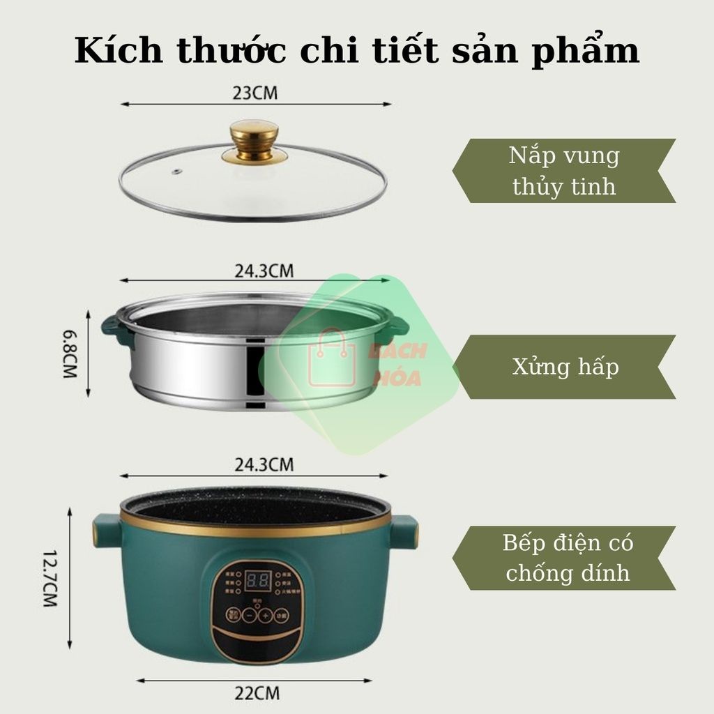 Nồi Lẩu Điện Mini Shanban 24Cm Phủ Vân Đá Chống Dính Kèm Hấp Inox Cao Cấp