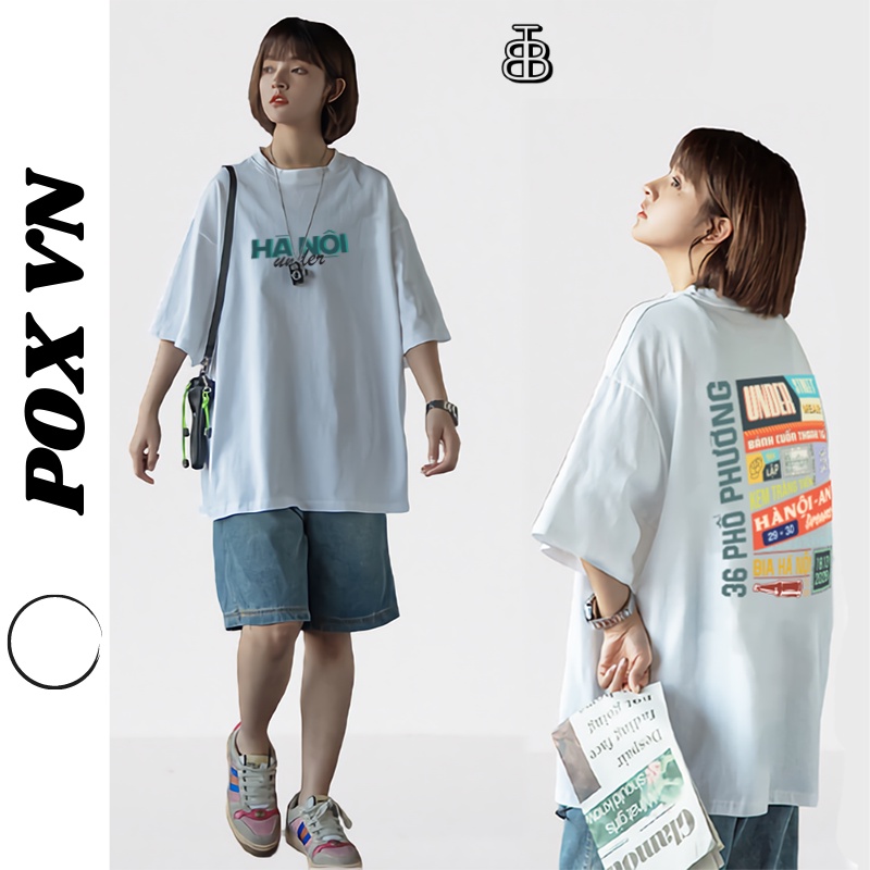 Áo Thun Tay Lỡ Hà Nội Unisex Form Rộng Chất Vải Cotton Áo Phông Tay Lỡ Cổ Tròn