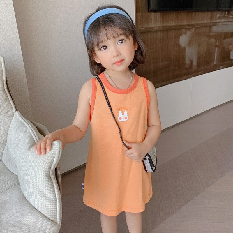 Đầm Không Tay Se7En In Họa Tiết Hoạt Hình Phong Cách Hàn Quốc Dễ Thương Cho Bé Gái 1-6 Tuổi