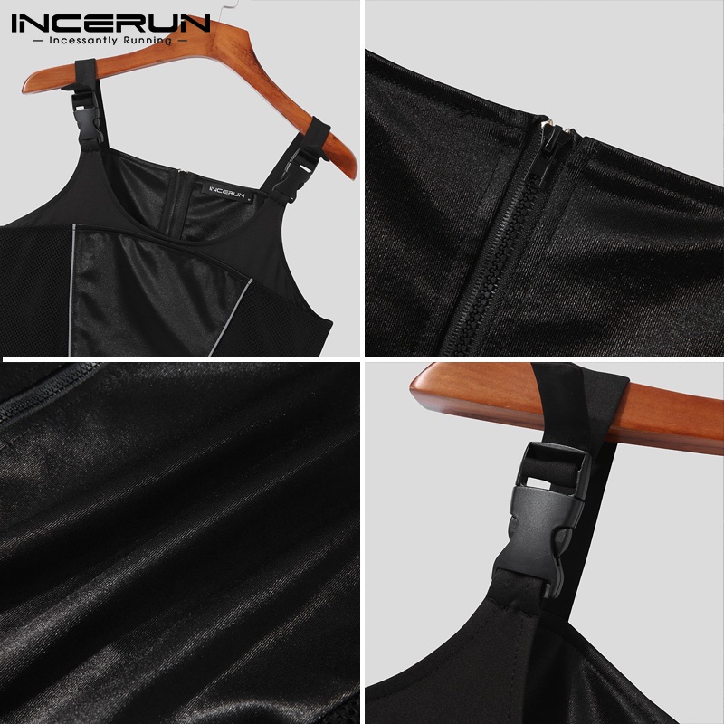 Áo lửng INCERUN màu đen có dây kéo thiết kế đơn giản quyến rũ cho nam