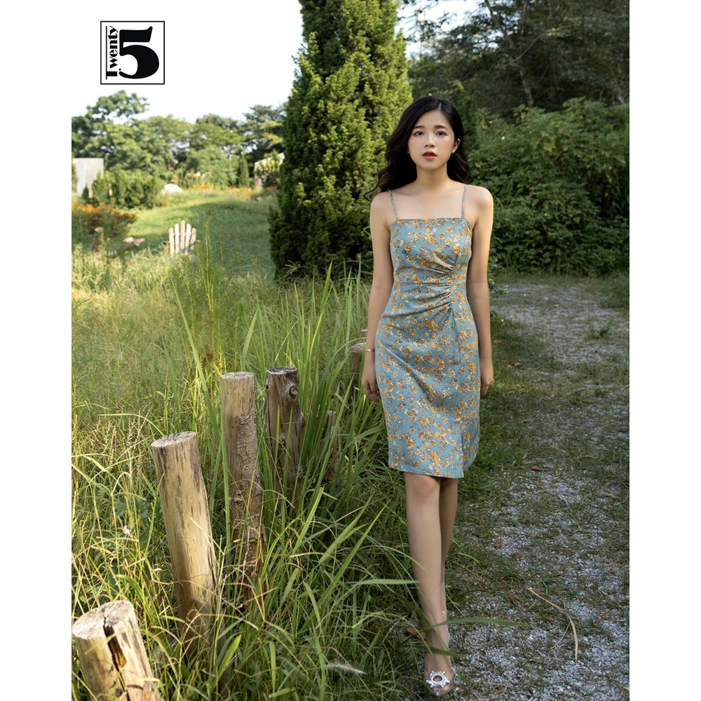 Đầm váy nữ hai dây hoa nhí nhún sườn xẻ đùi Twentyfive TD25