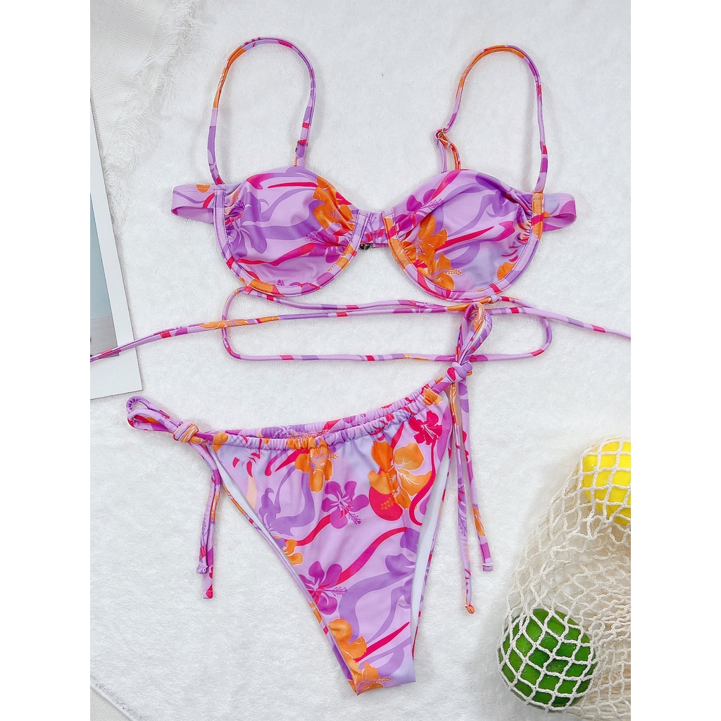 [BKN1609] &lt;ÂU&gt; SET BIKINI TÍM HOẠ TIẾT (CÓ GỌNG)