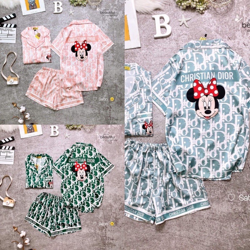 Đồ bộ ngủ đùi hình chuột mickey - Satin loại 1