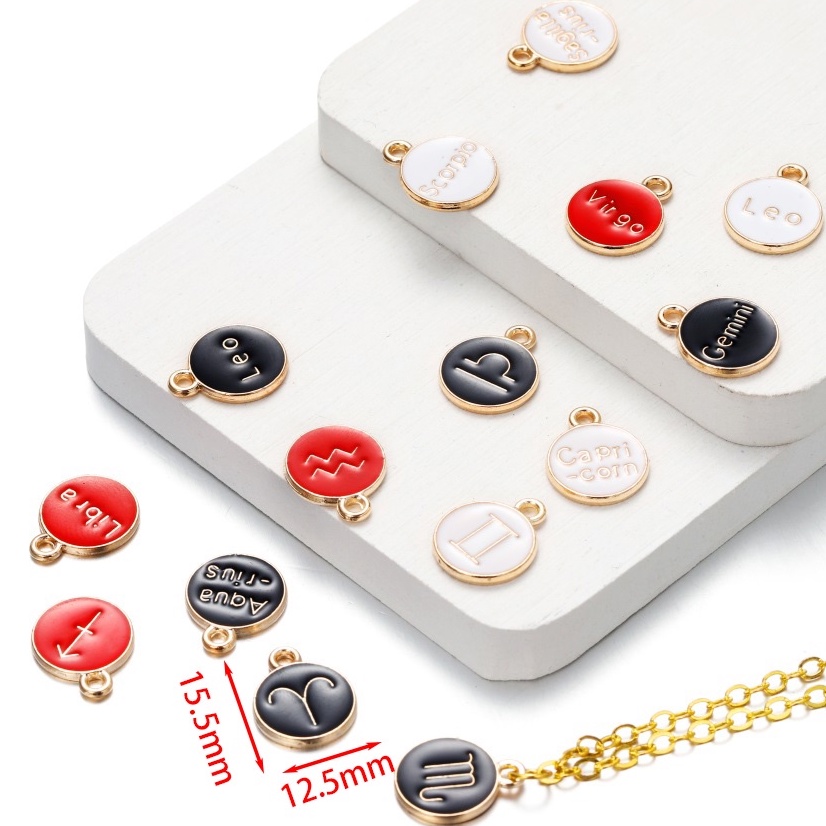 Set 12 Mặt Dây Chuyền 12mm Hình Chòm Sao Hai Mặt Làm Trang Sức DIY