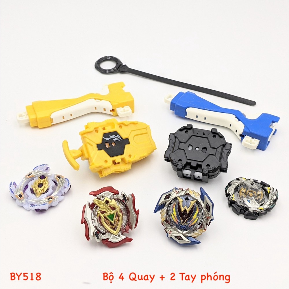 Bộ 4 Con quay BeyBlade + 2 Tay cầm - Con quay vòng xoay thần tốc