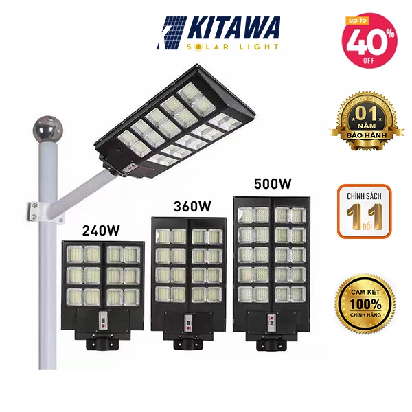  Đèn Năng Lượng Mặt Trời Liền Thể 2 Cánh KITAWA 240W, 360W, 500W, Cảm Biến Chuyển Động, BH 1 năm