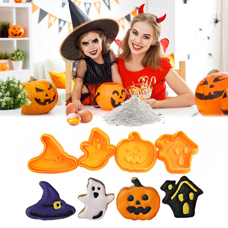 Khuôn Làm Bánh Quy / Socola Hình Đầu Lâu / Bí Ngô / Ma Hoạt Hình Phong Cách Halloween