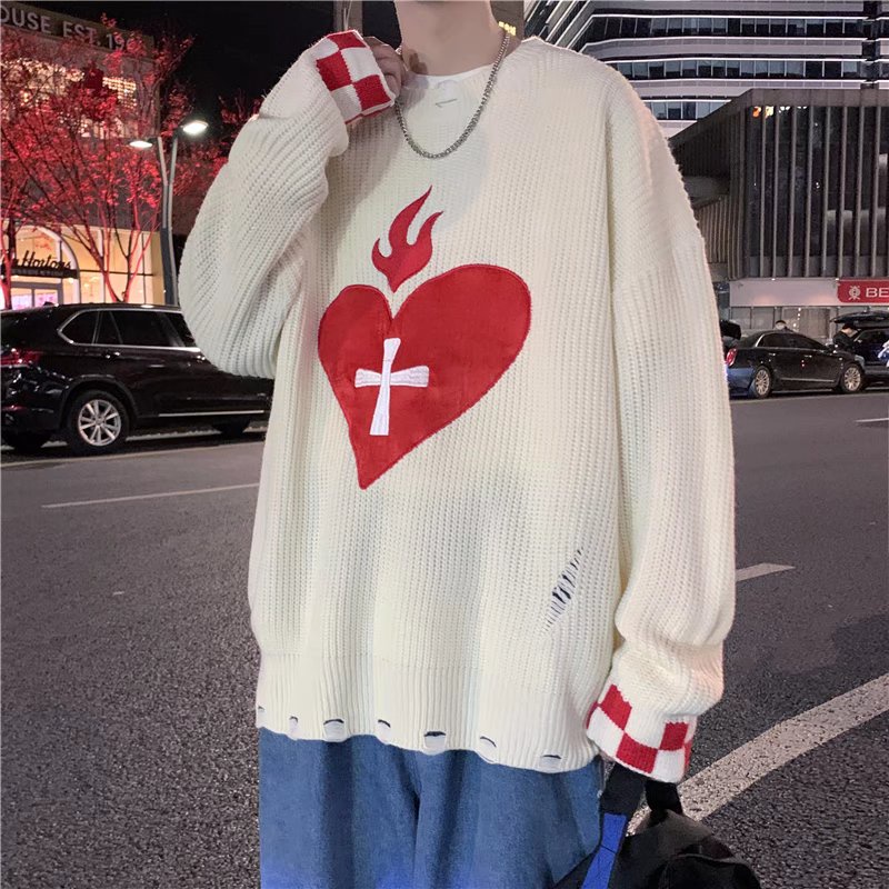 Áo Sweater Hình Trái Tim Thời Trang Thu Đông Cho Nam Nữ