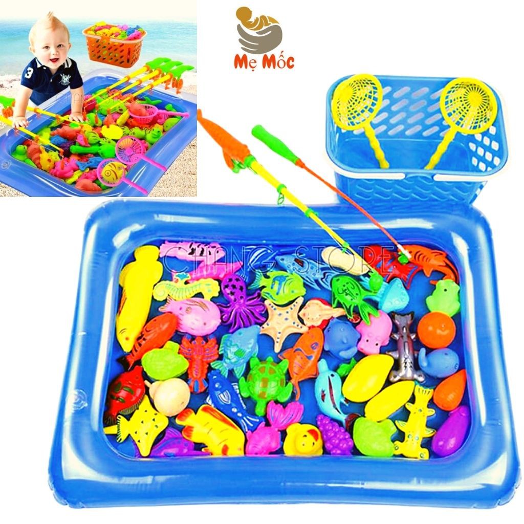 Câu Cá Thông Minh - Đồ Chơi câu cá Nam Châm cho bé Tặng Bể Phao kèm 20 sinh vật biển &amp; Rỏ Nhựa [Shop Mẹ Mốc] ,CCNP