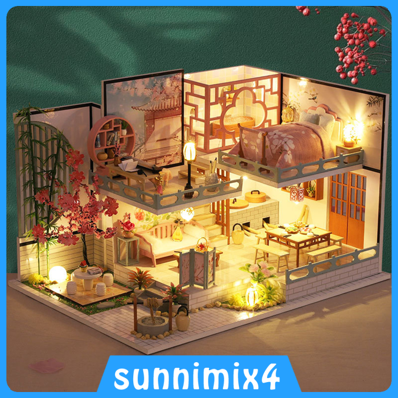 [H₂Sports&Fitness]3D Doll House Furniture Kits Mini Wooden Romantic Chinese Style Villa House