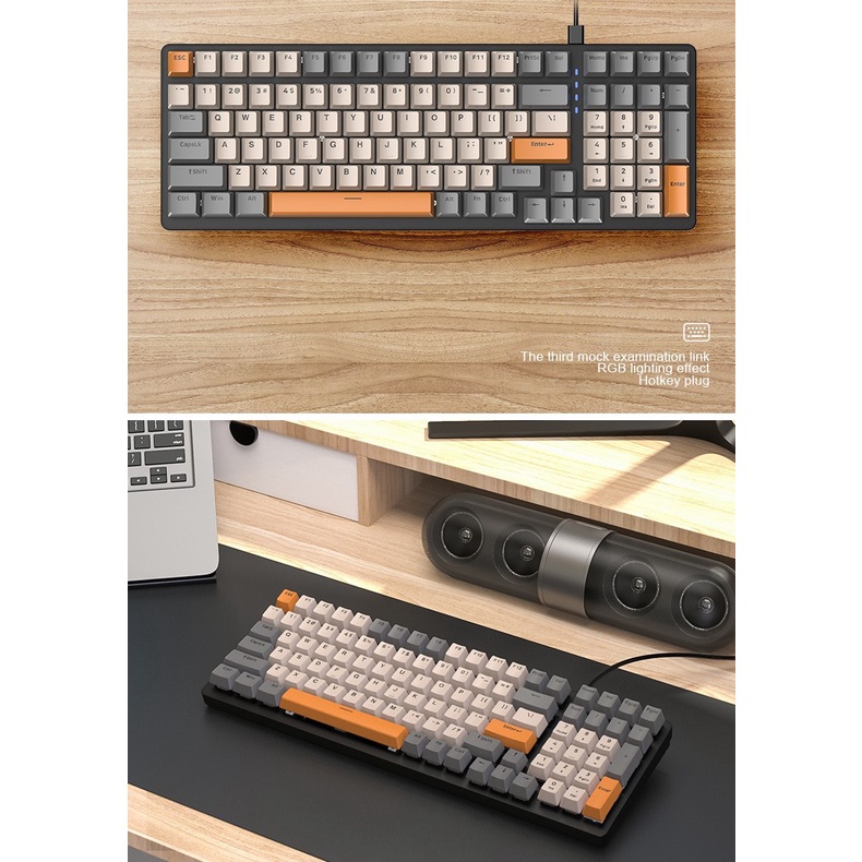 Hotswap Bàn Phím Cơ Cao Cấp Wolf K3 Layout 100 phím Led Rainbown 10 Chế Độ Văn Phòng Gaming Mới 2022