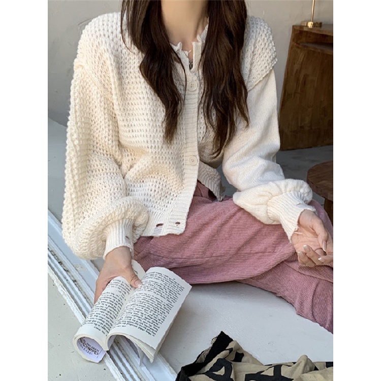 Áo khoác YEYA cổ tròn tay phồng dáng rộng cài khuy kiểu Hàn Quốc thời trang cho nữ