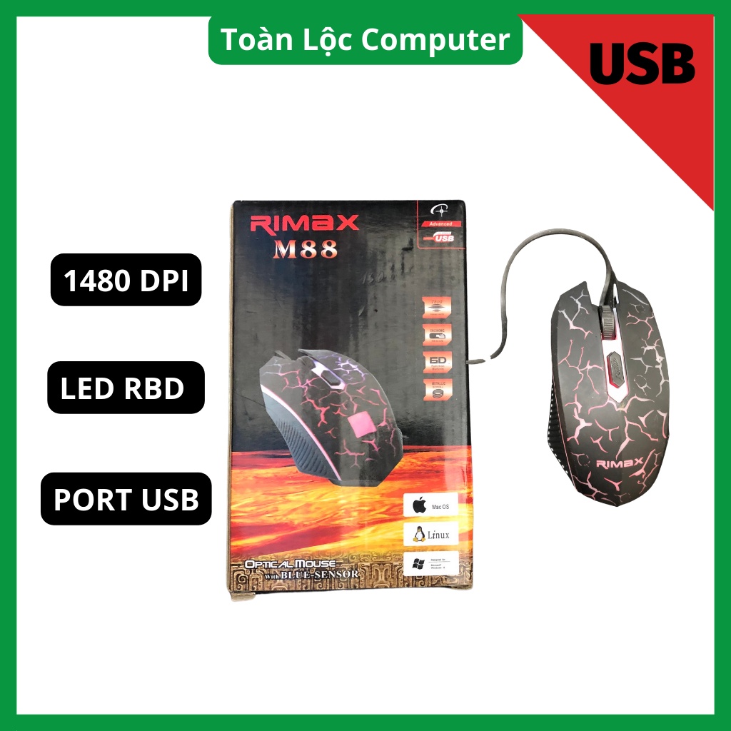 Chuột máy tính có dây gamming PC laptop RIMAX M88 có led chính hãng