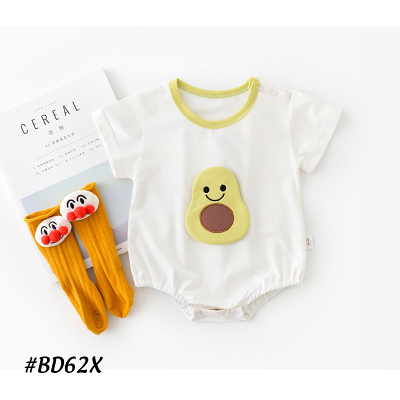 Bodysuit bé sơ sinh, áo sơ sinh cho bé từ 1 tháng đến 1 tuổi họa tiết bơ,cà rốt chất liệu cotton 100% cao cấp DB62