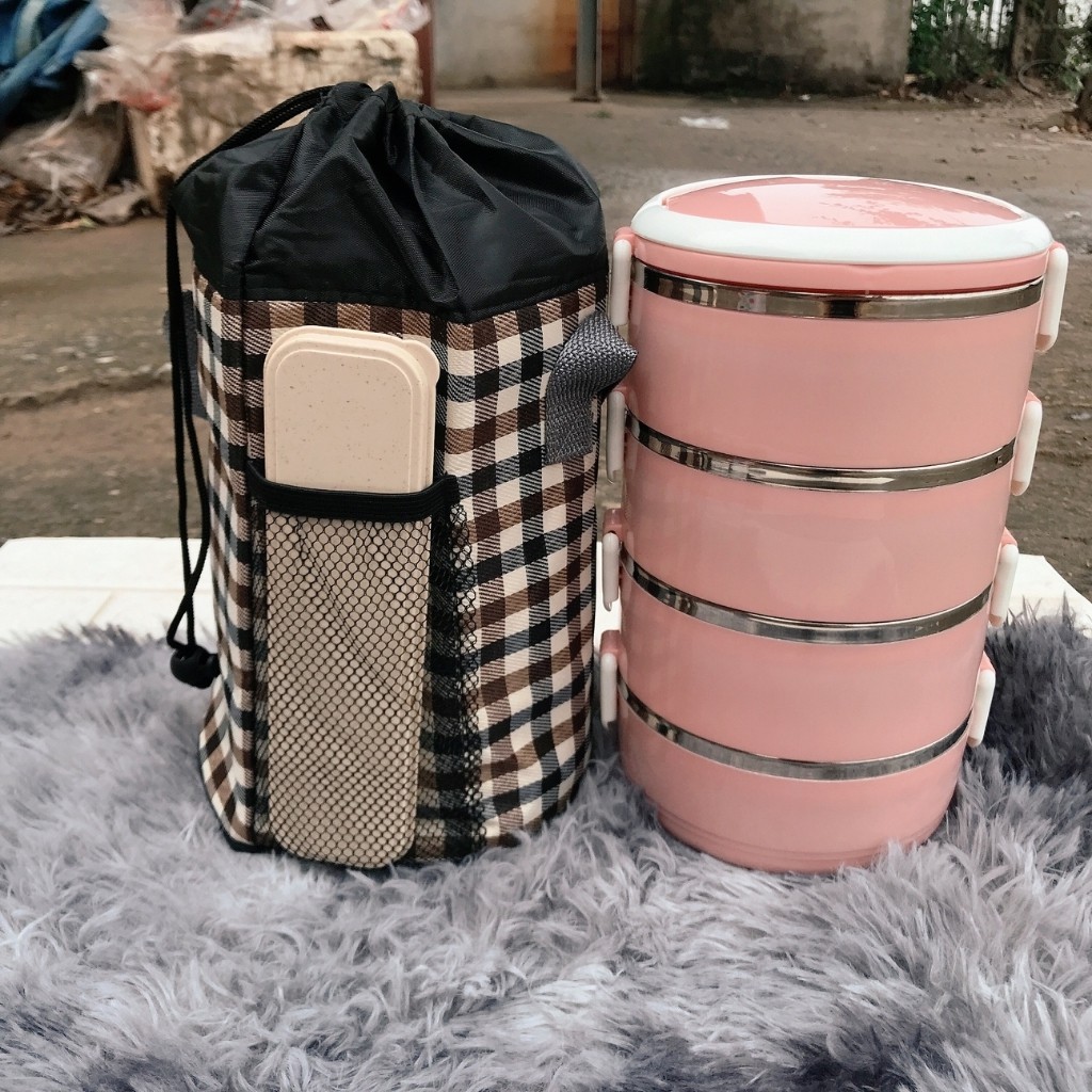 Túi Giữ Nhiệt Đựng Cặp Lồng Cơm Văn Phòng Hình Trụ Có Lớp Cách Nhiệt Tiện Dụng
