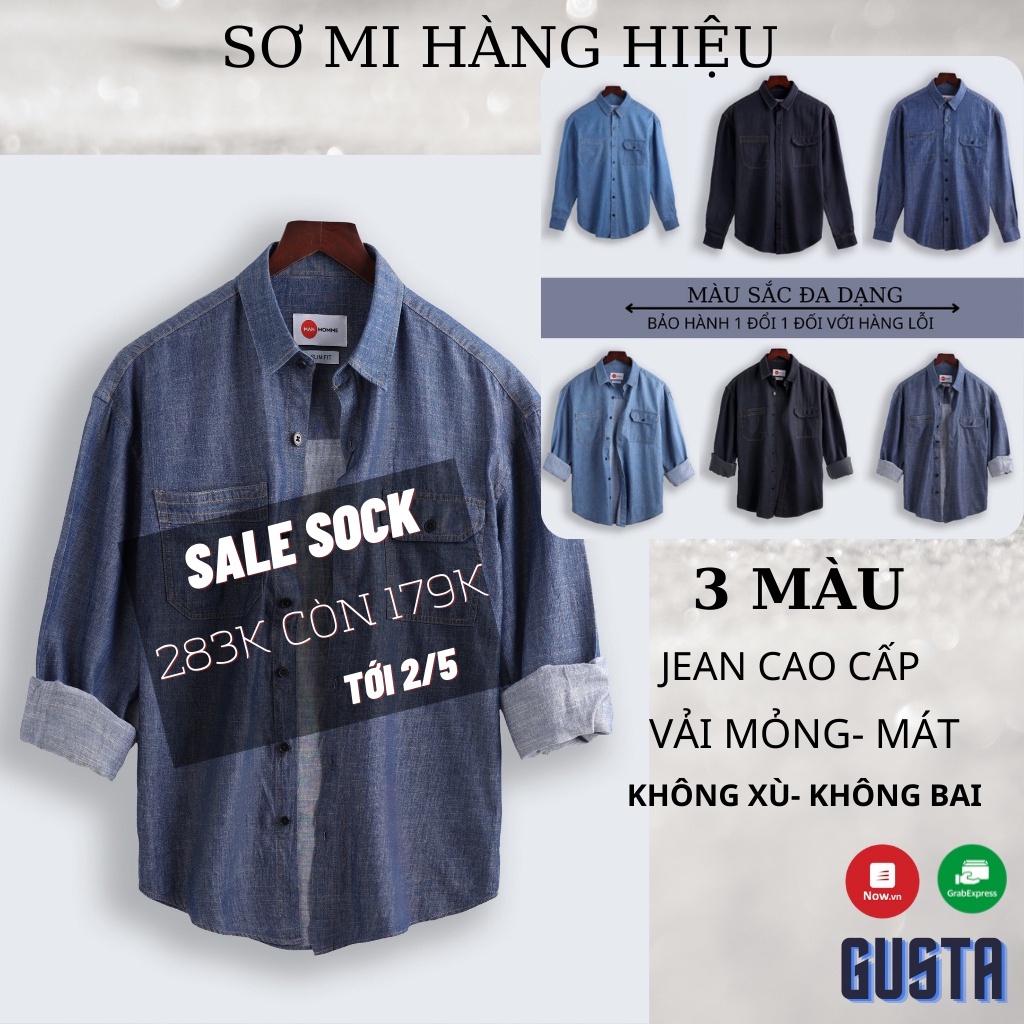 ▥■✻Áo Sơ Mi Jean Demin Nam Tay Dài Khoác Denim Giả Bỏ Mỏng Mát Hàng Cao Cấp -SMDN -GUSTA