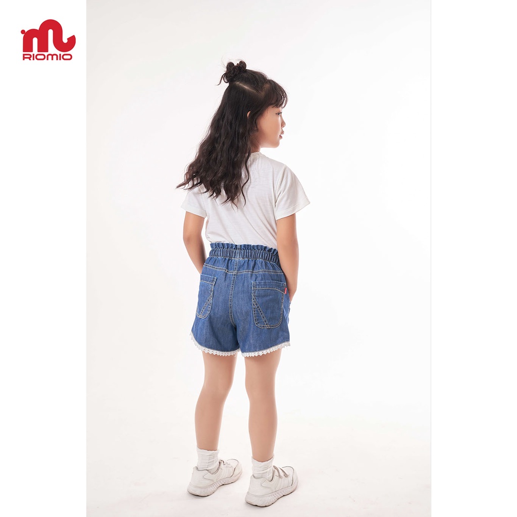 Quần short jean cho bé gái 3-11 tuổi (15-40kg) RIOMIO 100% cotton USA phối chân ren - RO075