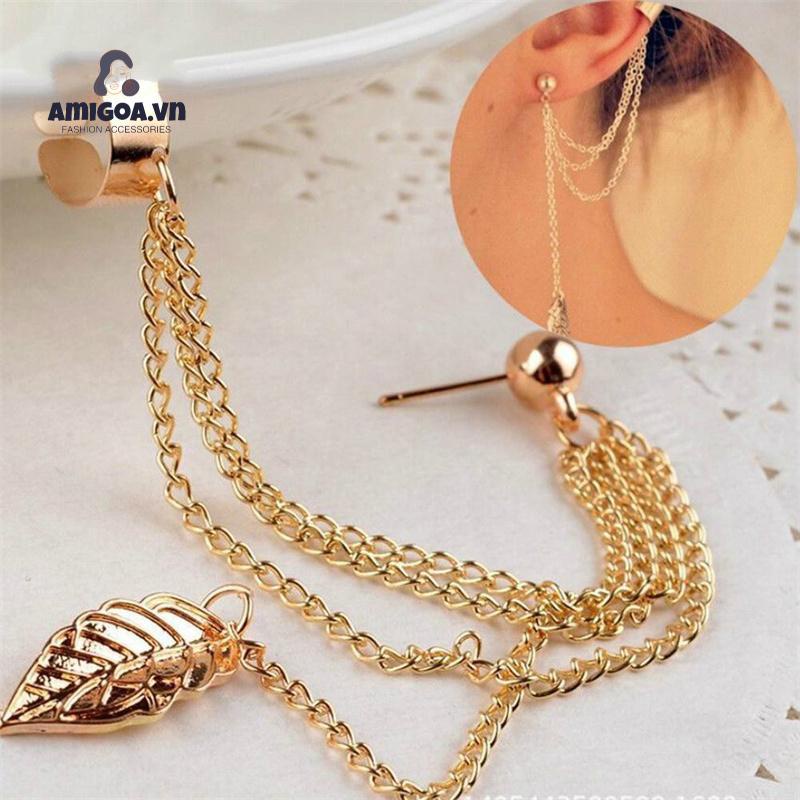 Bông Tai Hợp Kim Hình Lá Tua Rua Đơn Giản Đa Năng