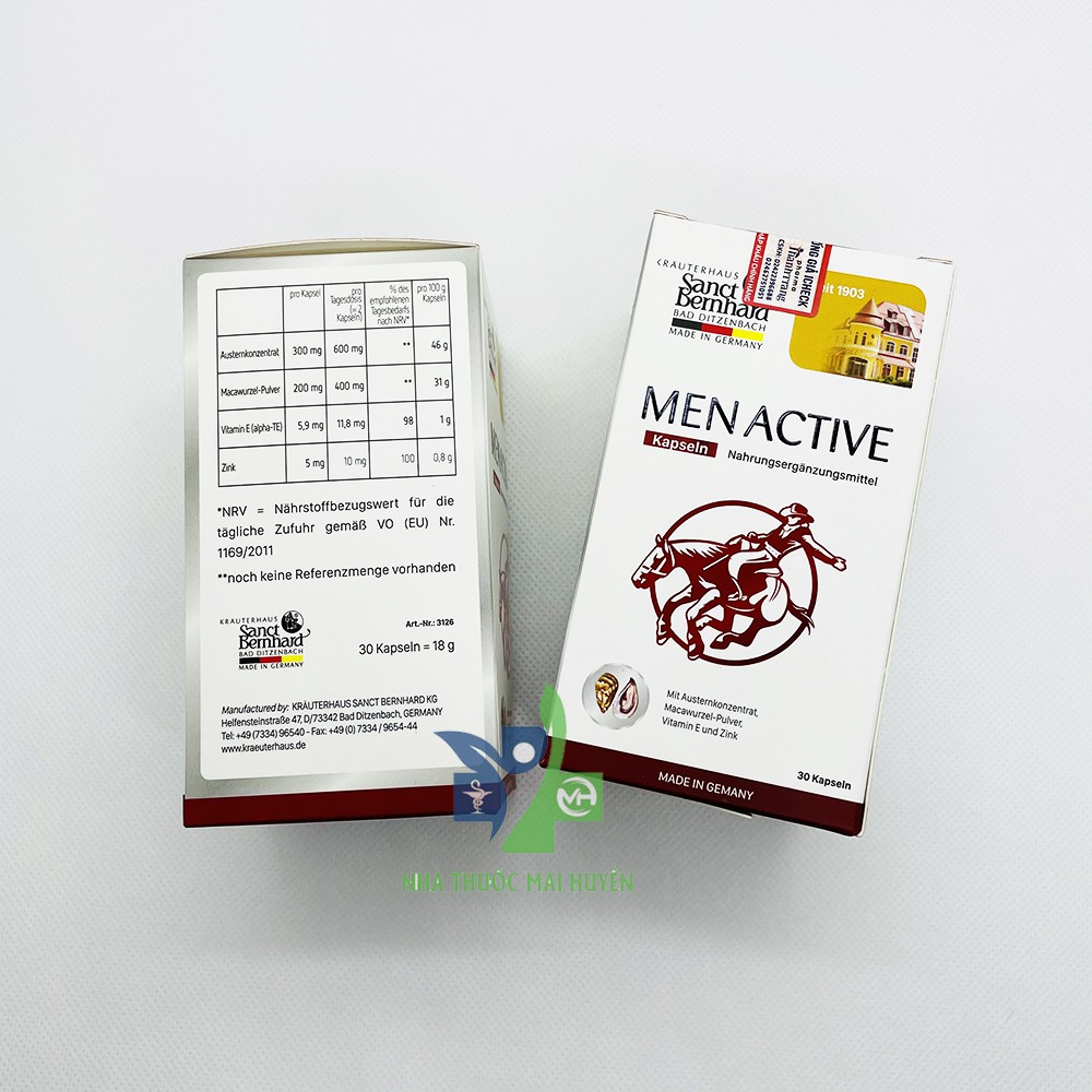 Tăng cường sinh lực Men Active Kapseln, hộp 60 viên, nhập khẩu Sanct bernhard Đức cải thiện sinh lý phái mạnh