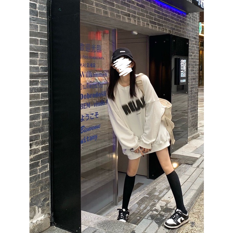 Áo sweater nữ form rộng hàn quốc RELAY, áo sweater nữ nỉ dài tay sọc đen trắng