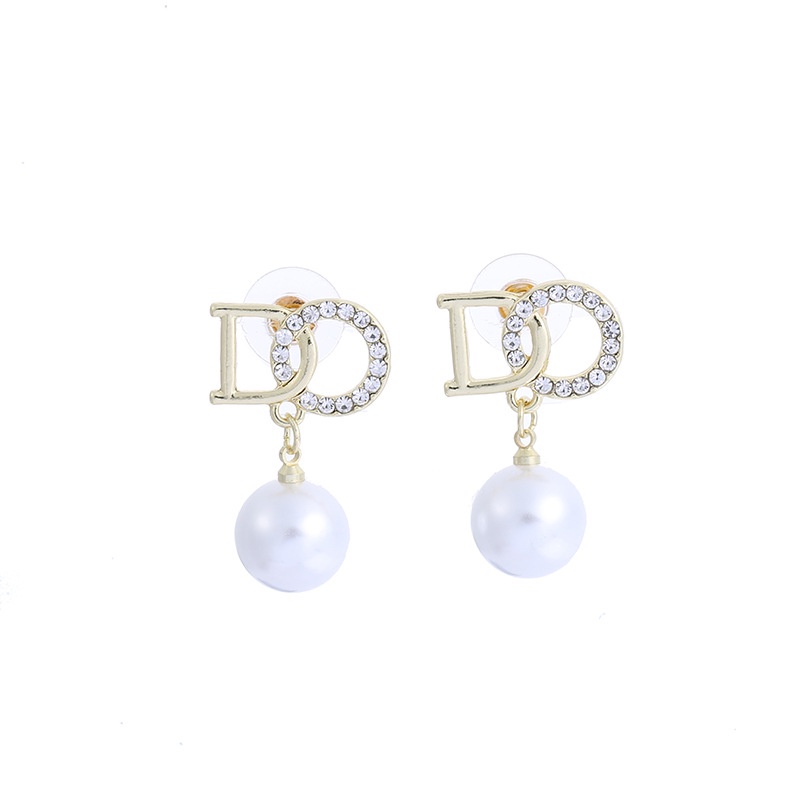 Bông Tai Chữ Đính Đá Ngọc Trai Phong Cách Hàn Quốc Xinh Xắn Cho Nữ