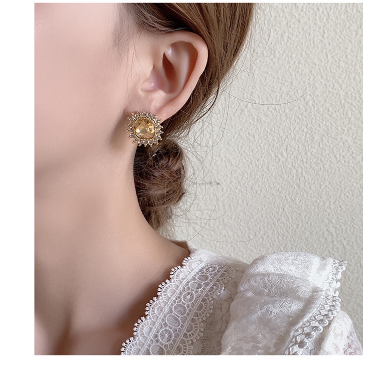 Bông Tai Đính Đá Hình Vuông Màu Đen Phong Cách Cổ Điển Thời Trang Cho Nữ