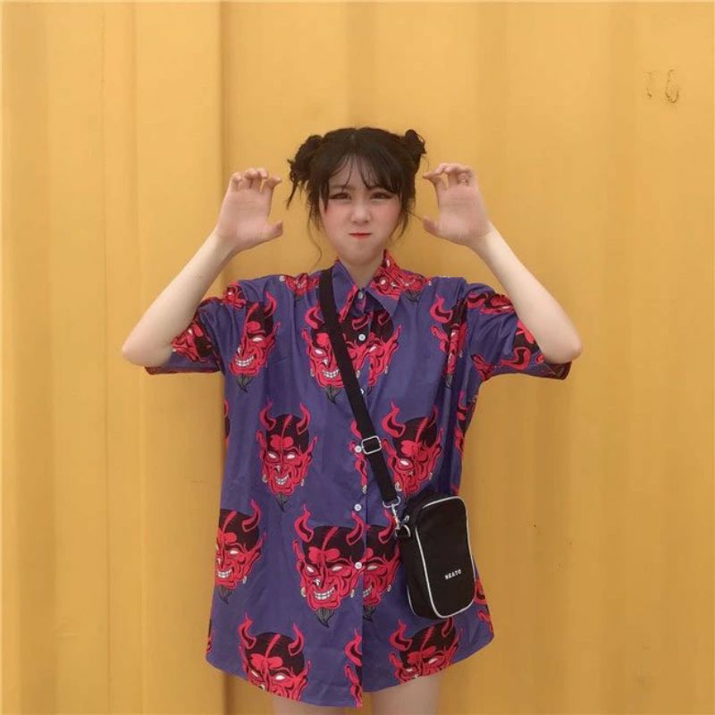 Áo Sơ Mi Tay Ngắn Unisex Cổ Bẻ Phong Cách Hàn Quốc Freesize