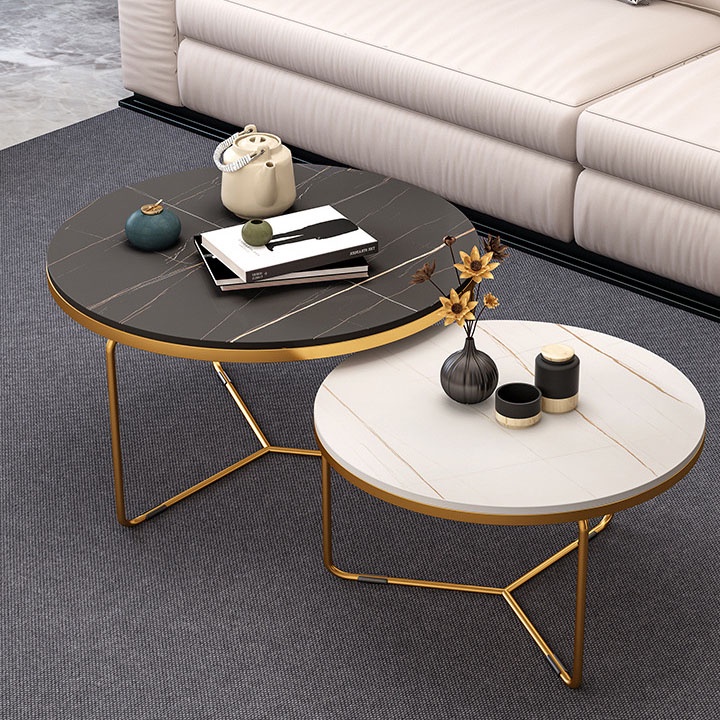 Bàn trà sofa phòng khách Funhouse, bàn mặt đá CERAMIC nhập khẩu, chân sắt sơn tĩnh điện