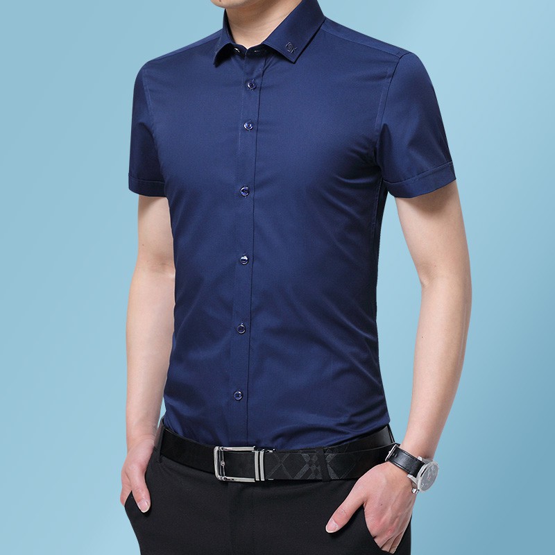 Áo Sơ Mi Tay Ngắn Cổ Thêu Hoa Hồng Thời Trang Công Sở Cho Nam Giới Có 4 Màu M-5xl