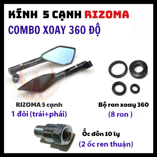 Gương chiếu hậu Rizoma 5 cạnh có chế xoay 360 độ - kính chiếu hậu 5 cạnh Rizoma xoay gập 360