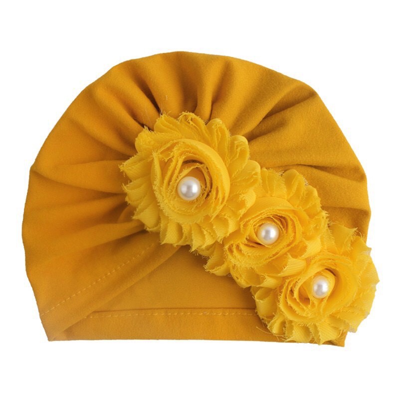 Mũ turban 3 bông hoa chéo dễ thương cho bé(0-12 tháng)
