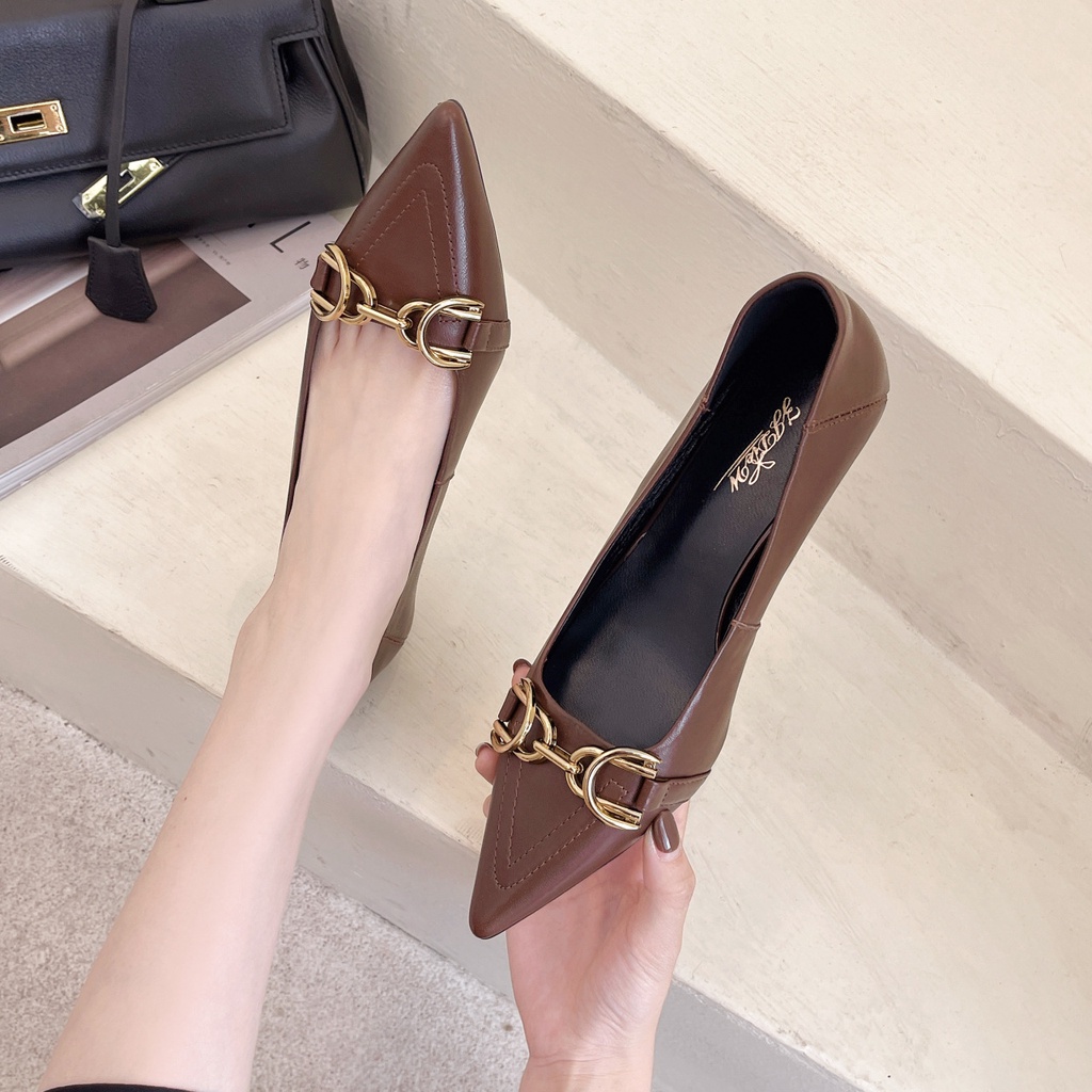 Giày Cao Gót Mũi Nhọn Phong Cách Retro Mới Cho Nữ