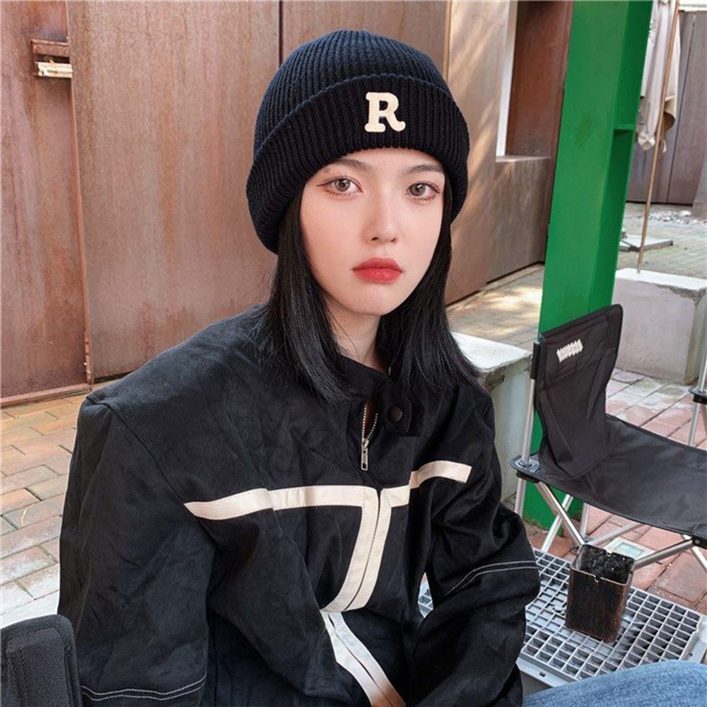 Mũ Beanie Dệt Kim In Chữ Thoải Mái Thời Trang Thu Đông Phong Cách Hàn Quốc Cho Nữ