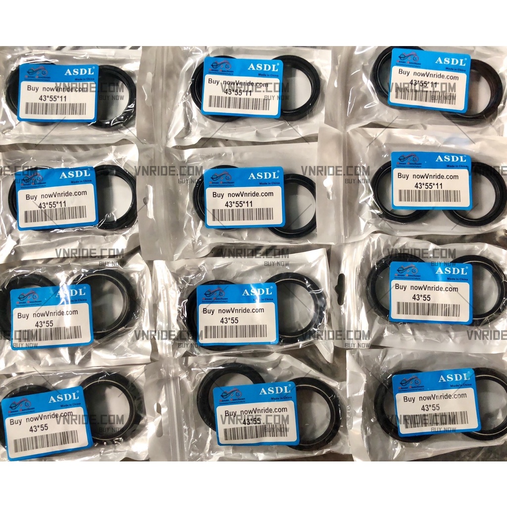 Phớt dầu và phớt bụi phuộc trước xe moto ASDL (02 phớt dầu + 02 phớt bụi) (43x55x11)