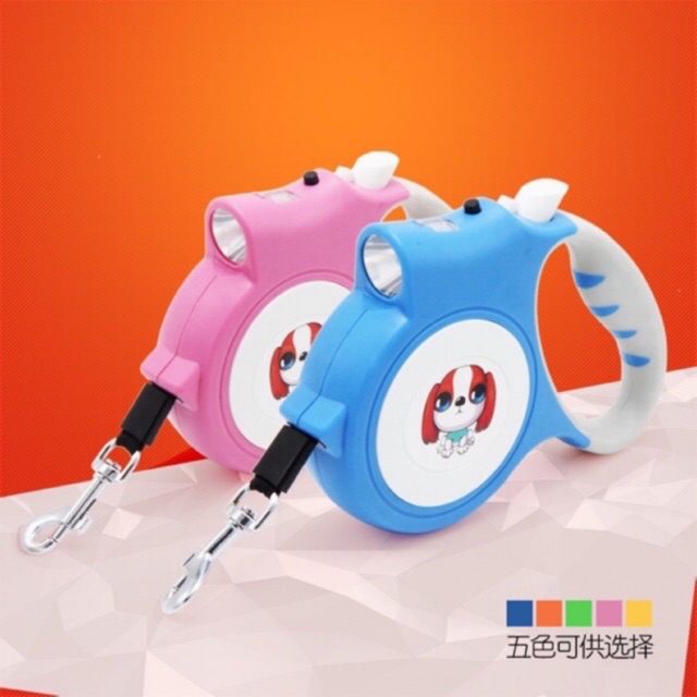 Dây dẫn chó mèo tự động cuộn có tay cầm, đèn pin