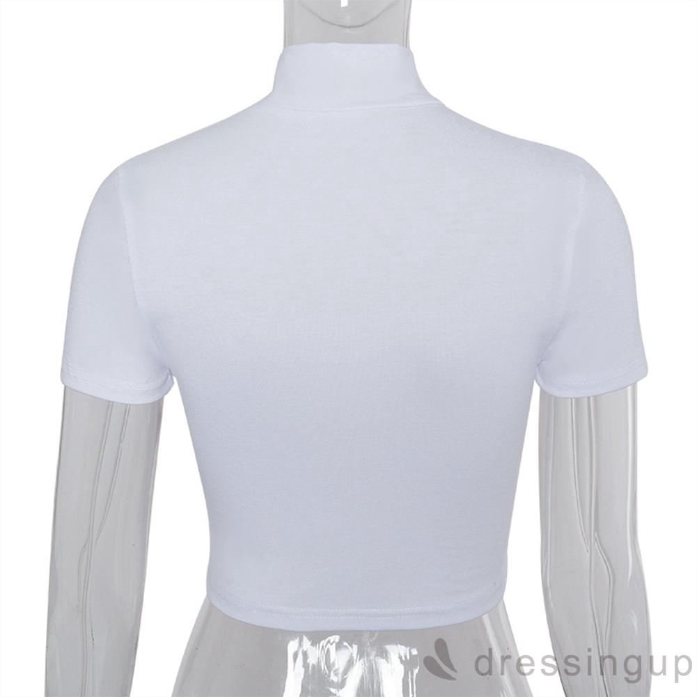 Áo Croptop Tay Ngắn Cổ Chữ V Phối Khóa Kéo Phong Cách Quyến Rũ