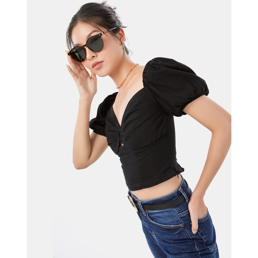 Áo Kiểu Thời Trang JUNO Cổ V Luồn Khoen Tròn JNAKI014