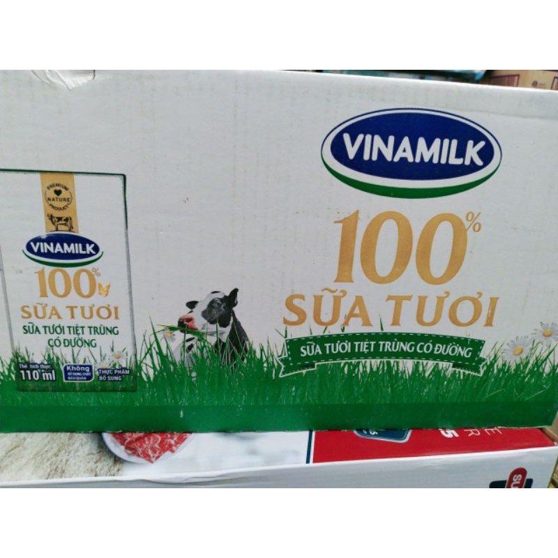 Thùng 48 hộp sữa tươi có đường Vinamilk 100% Sữa Tươi 110ml mẫu mới date mới