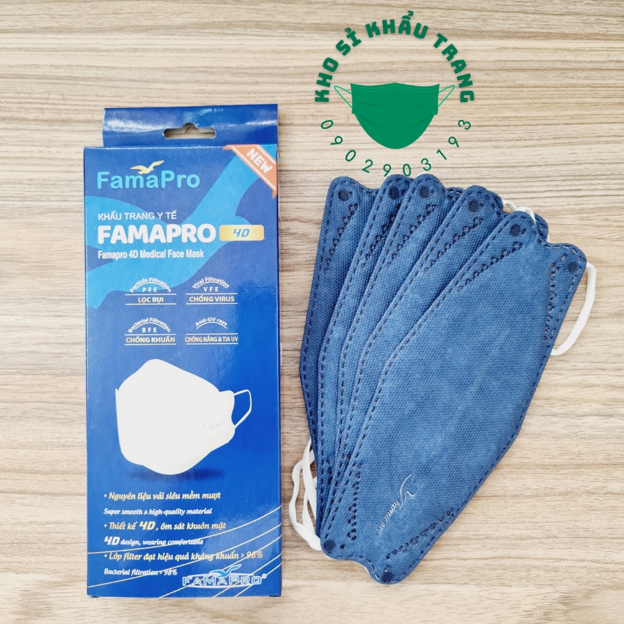 Khẩu trang 4D FAMAPRO 3 lớp kháng khuẩn hộp 10 cái