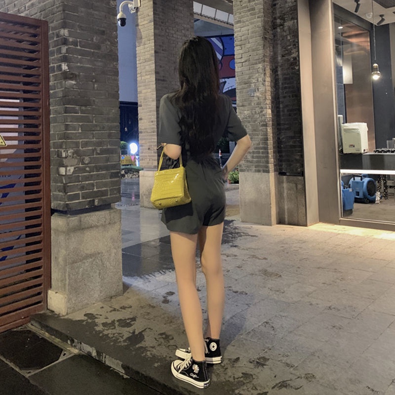Bán Chạy!Bộ Áo Liền Quần Màu Đen Dáng Rộng Lưng Cao Thời Trang Mùa Hè Phong Cách Hàn Quốc Cho Nữ