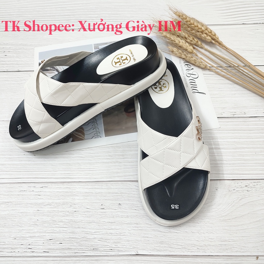 Dép Bánh Mì Nữ Quai Chéo Đính Chữ Chane.l, Hàng Loại 1, Ảnh Video Tự Chụp