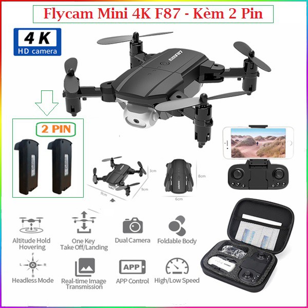 ⚡️Tặng 2 Pin⚡️ Flycam F87/E58/E88 Drone 4K FHD WiFi FPV, Máy Bay Quay Camera Giá Rẻ Điều Khiển Từ Xa Chụp Ảnh Trên Không