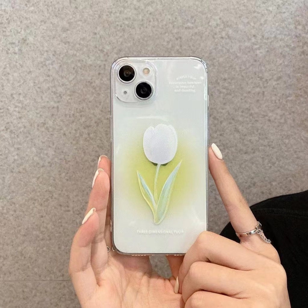 Ốp Điện Thoại Silicon Trong Suốt Họa Tiết Hoa tulip Xinh Xắn Cho iPhone 13 12 11 Pro Xs Max X Xr 6s 7 8 Plus SE