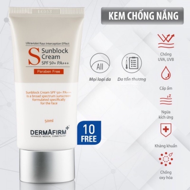 Kem Chống Nắng Vật Lý-DERMAFIRM SunBlock Cream SPF 50+PA+++ Hàn Quốc