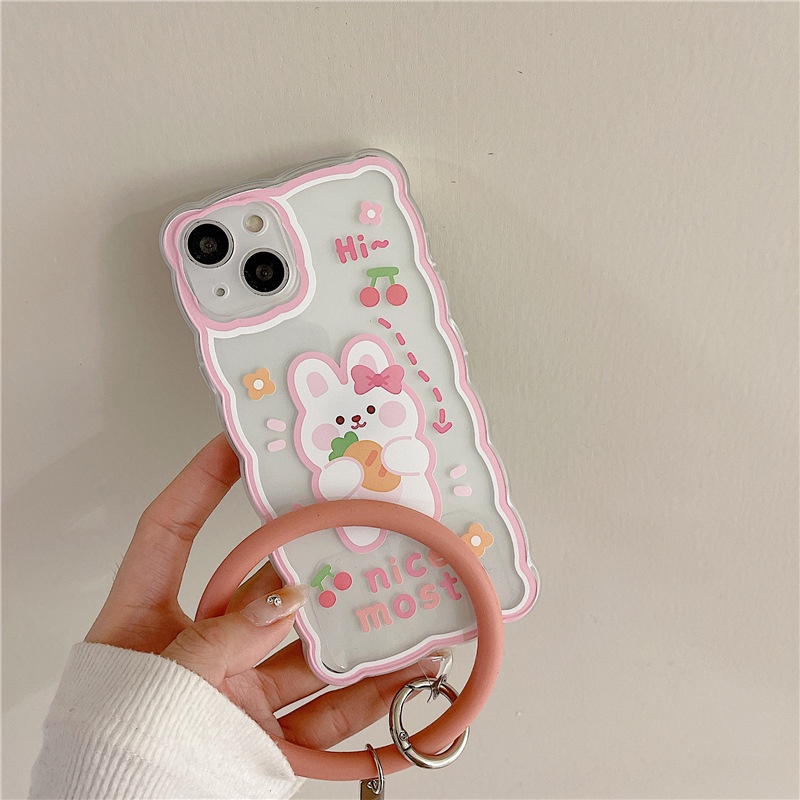 Ốp Điện Thoại Silicon Hình Thỏ Hoạt Hình Gắn Dây Đeo Cổ Tay Cho iphone 12 13 11Pro 78 xs xr6 7 8 PLUS PROMAX 14